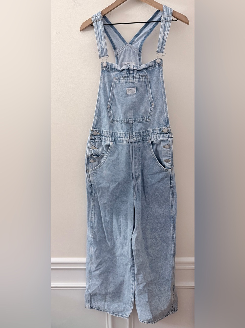 Levi’s Apron Denim Front Tie Jeans Wide Leg Overalls baggy M - Picture 2 of 8